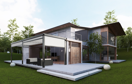 Modern house exterior in nature 3d render